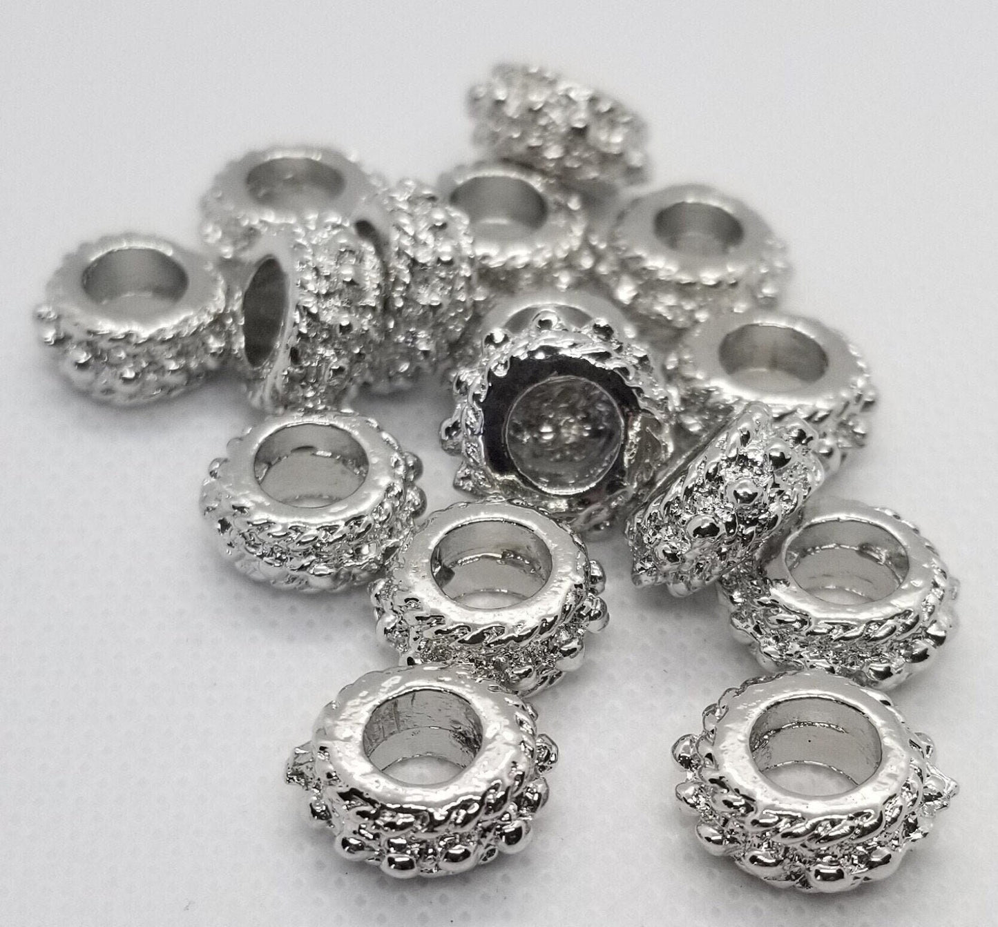 5 pieces Bright Silver Rondelle, European Alloy Donut Bead, Platinum Colour, Size: about 13mm in diameter, 7mm thick, large hole 6mm