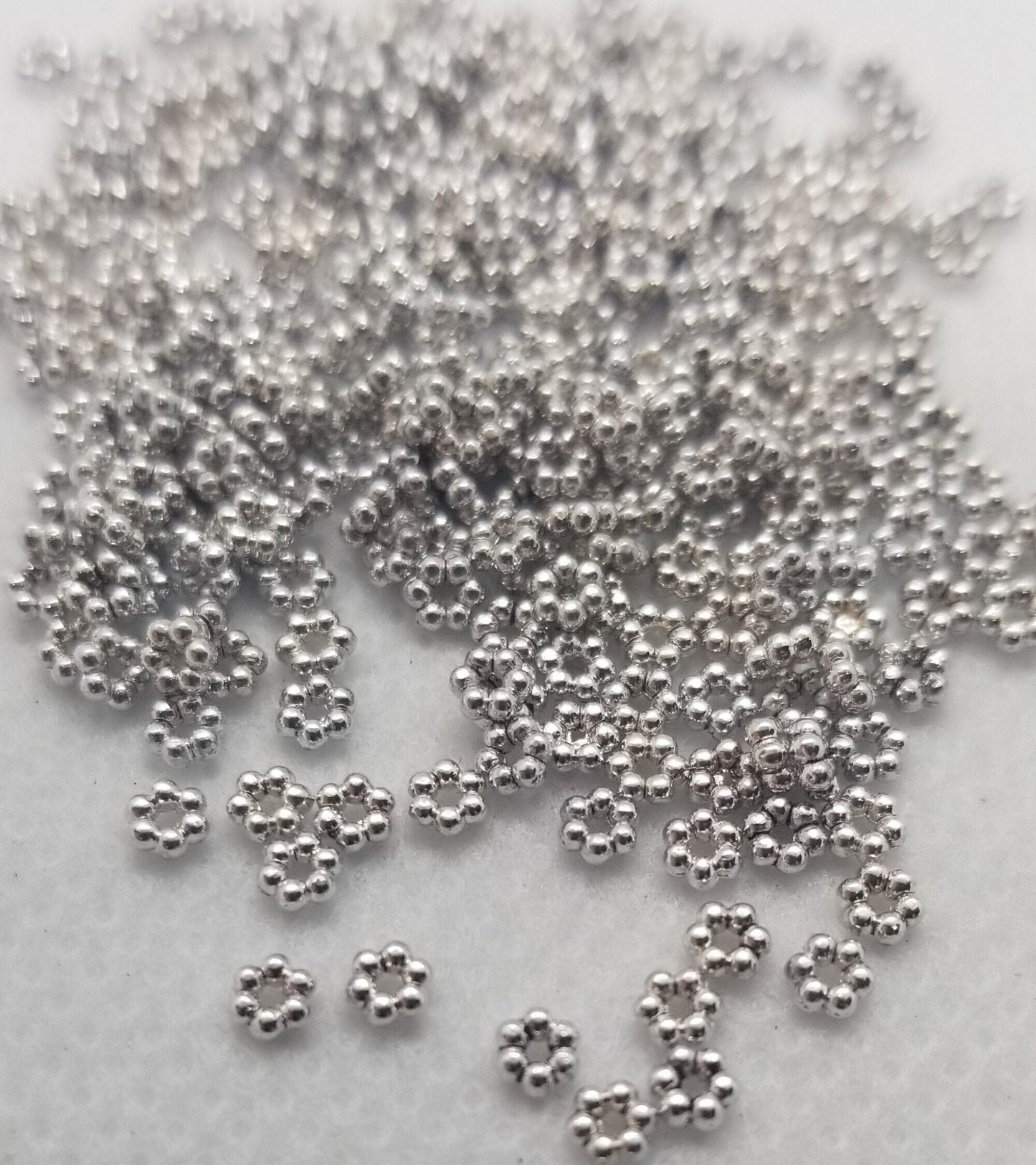 50 pieces Tibetan Style Spacer Beads, Cadmium Free, Nickel Free, Lead Free, Flower, Silver, 3x1mm, Hole 0.5mm