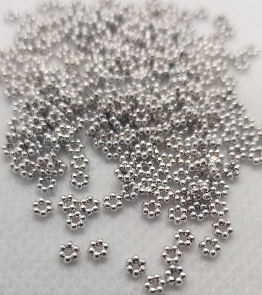 50 pieces Tibetan Style Spacer Beads, Cadmium Free, Nickel Free, Lead Free, Flower, Silver, 3x1mm, Hole 0.5mm