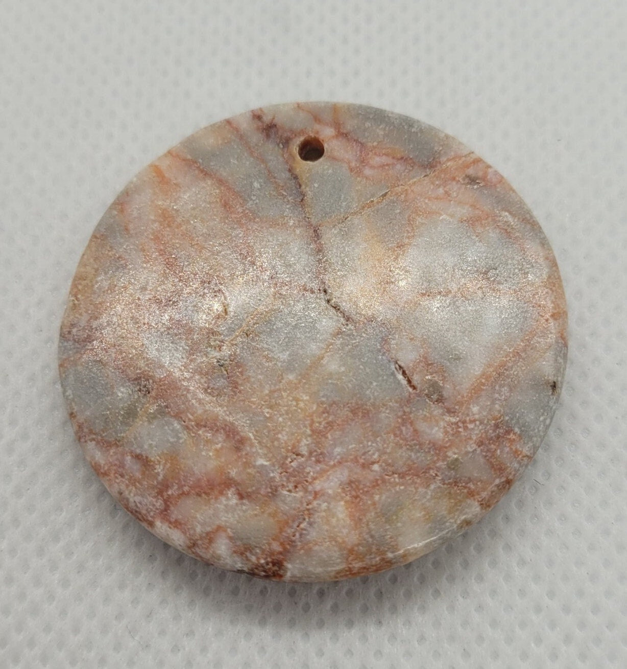 2 pcs Unique Redline Marble Cabochon, Natural, Round, about 37-38mm diameter, 7mm wide at middle, 4mm wide edge, Hole 1mm