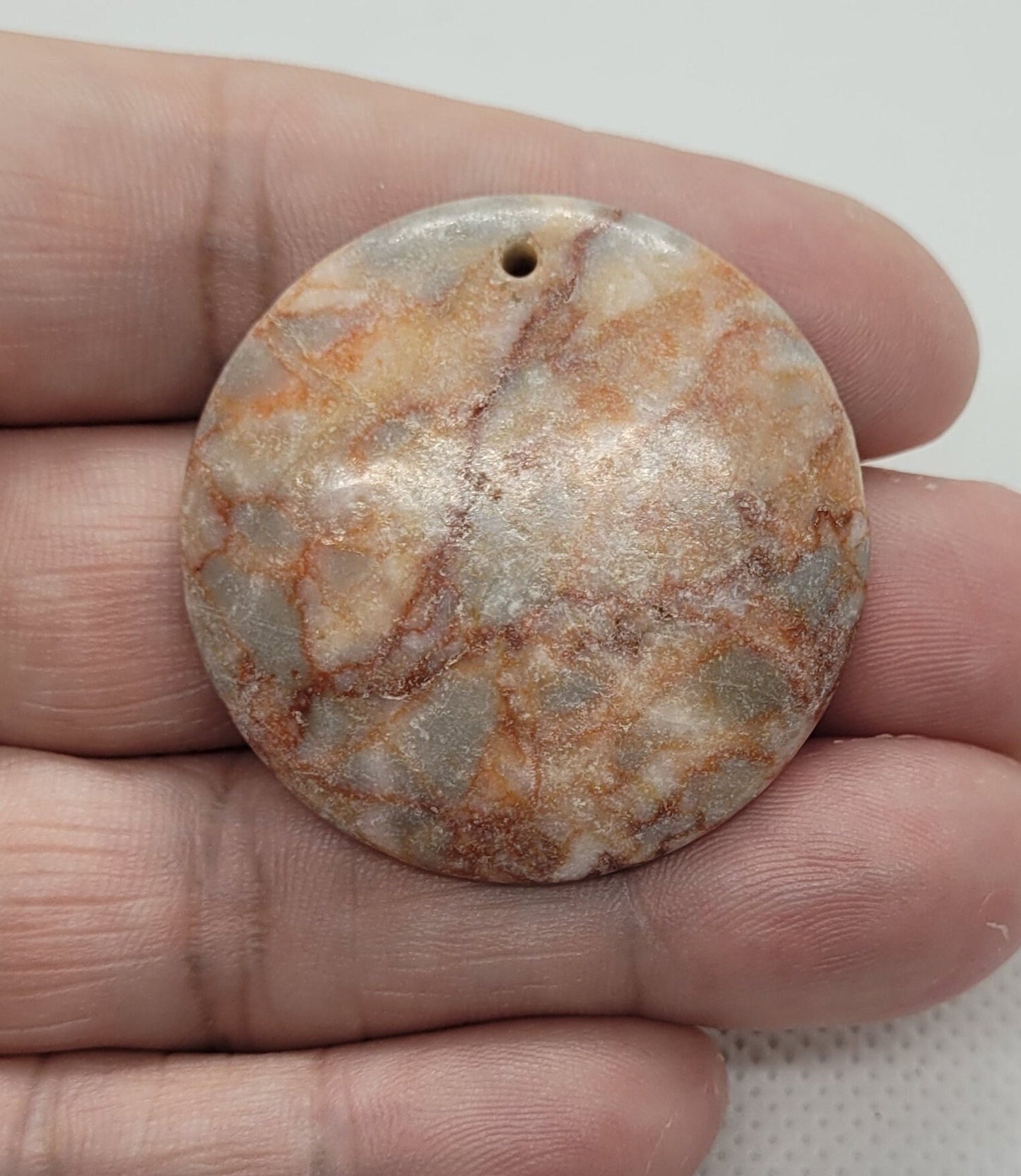 2 pcs Unique Redline Marble Cabochon, Natural, Round, about 37-38mm diameter, 7mm wide at middle, 4mm wide edge, Hole 1mm