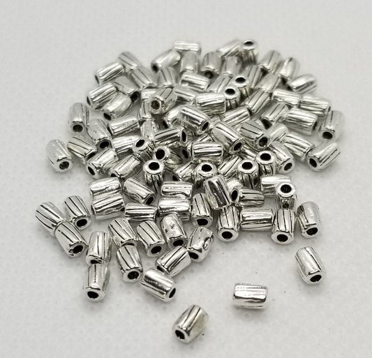 10 pieces Small Silver Etched Tube Spacer Bead, Tibetan Style Alloy, Column, Antique Silver, Cadmium, Nickel, Lead Free, 4x3mm, Hole 1mm