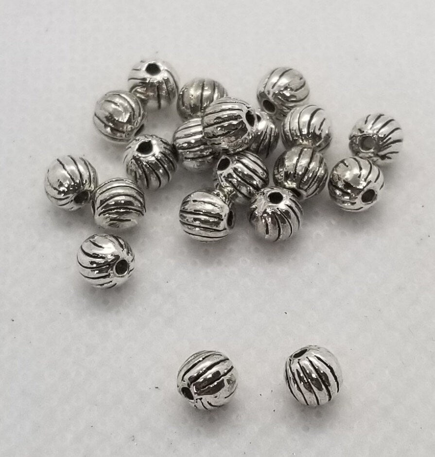 20 pieces Silver Round Corrugated Spacer Beads, Tibetan Style Alloy, Antique Silver, 5mm, Hole 1mm