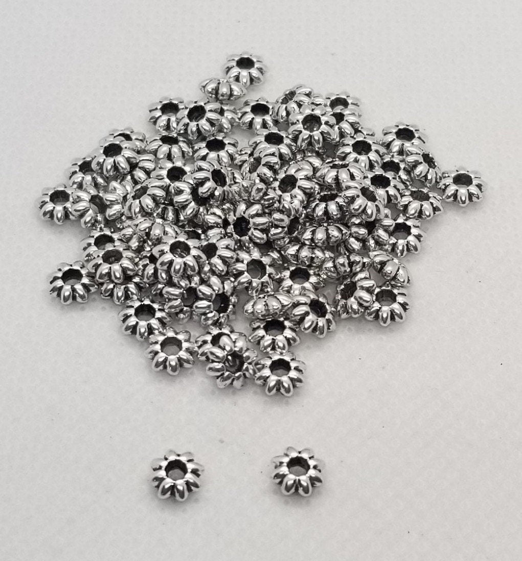 20 pieces Silver Flower Spacer Bead, Tibetan Style Alloy, Cadmium & Lead Free, Antique Silver Star Spacer Bead, 5.5x2mm, Hole 1.8mm