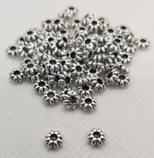 20 pieces Silver Flower Spacer Bead, Tibetan Style Alloy, Cadmium & Lead Free, Antique Silver Star Spacer Bead, 5.5x2mm, Hole 1.8mm