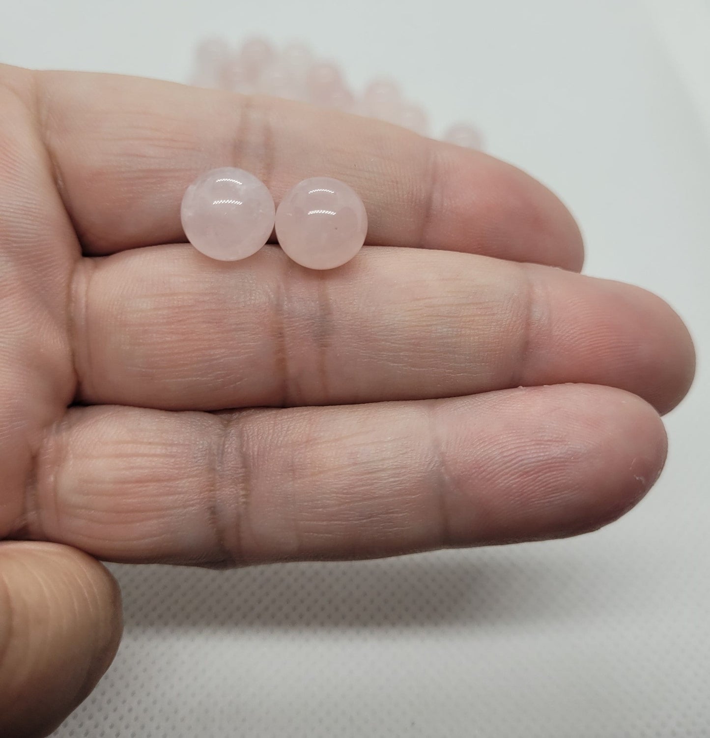 4 pieces Natural Rose Quartz Beads, 10mm Round, Hole 1mm, Half Drilled for earrings, pendants, drops, dangles, Natural Gemstone Supplies