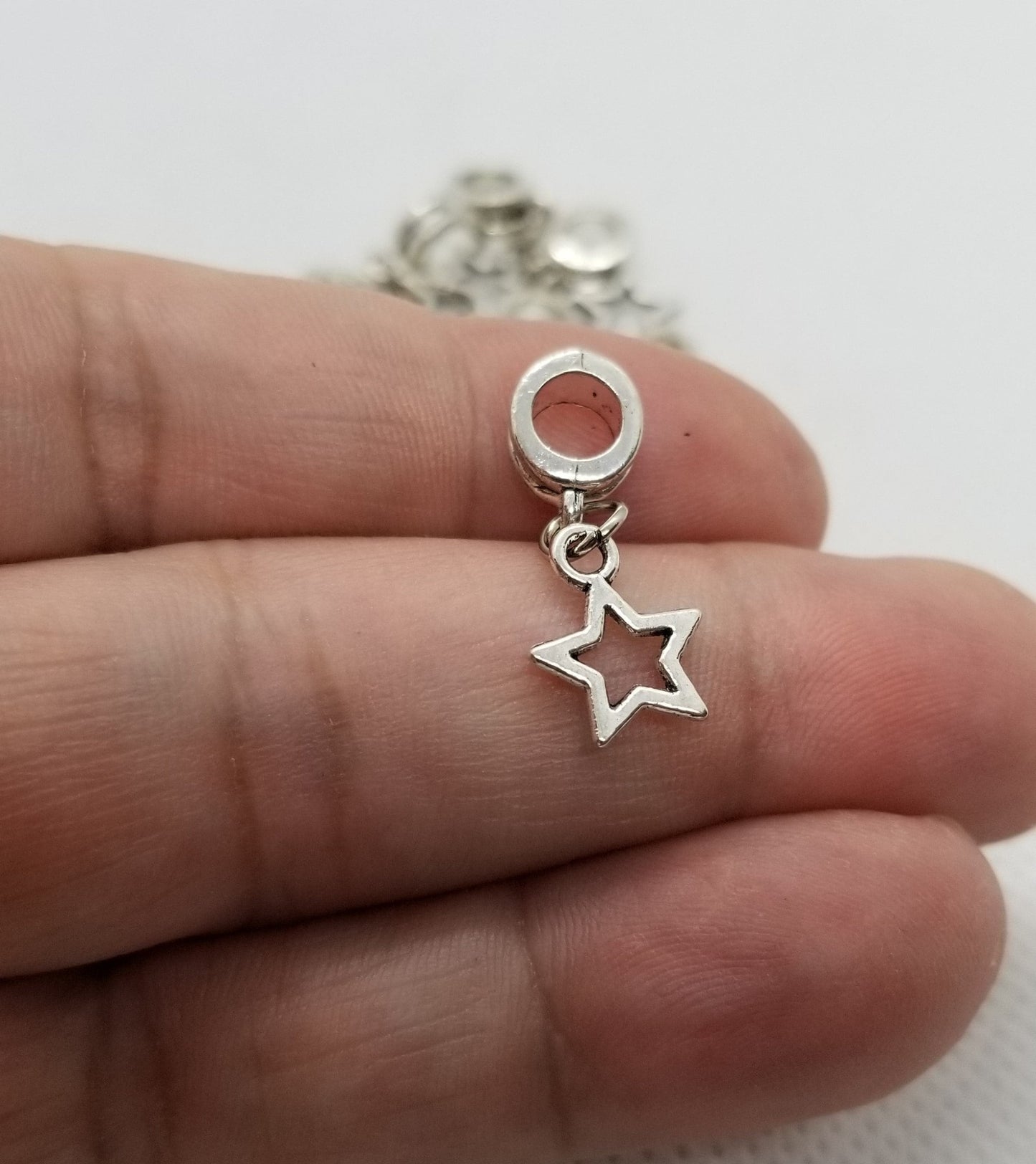 5 pieces Silver Star Charm, European Dangle Charms, Superstar Charm, Hollow Star, Antique Silver, 23mm long, Hole: 5mm