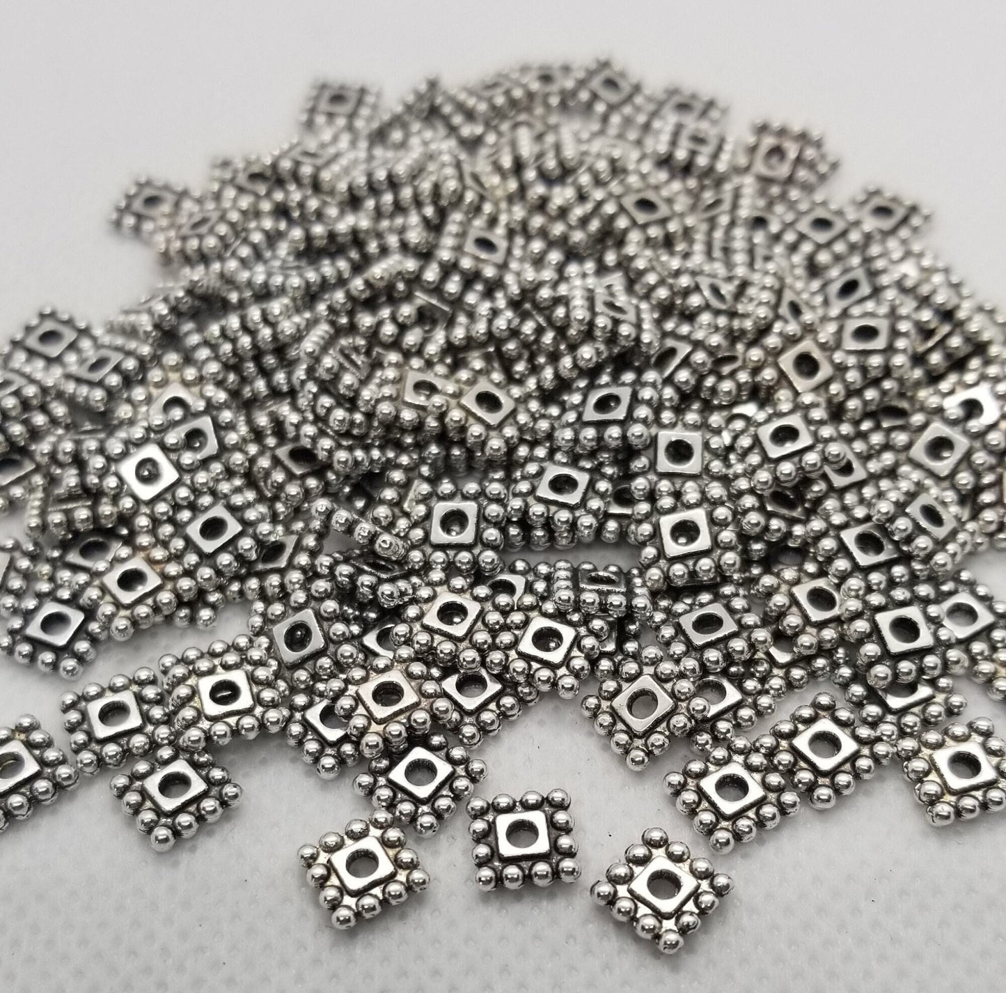 20 pcs Square Silver Spacer Beads, Tibetan Style Alloy, Cadmium, Nickel, Lead Free, Square, Antique Silver, 7x7x2mm, Hole 2mm