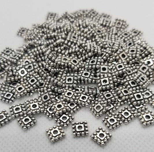 20 pcs Square Silver Spacer Beads, Tibetan Style Alloy, Cadmium, Nickel, Lead Free, Square, Antique Silver, 7x7x2mm, Hole 2mm