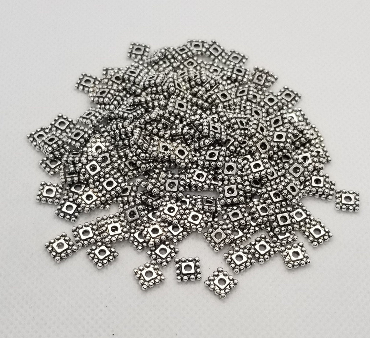 20 pcs Square Silver Spacer Beads, Tibetan Style Alloy, Cadmium, Nickel, Lead Free, Square, Antique Silver, 7x7x2mm, Hole 2mm