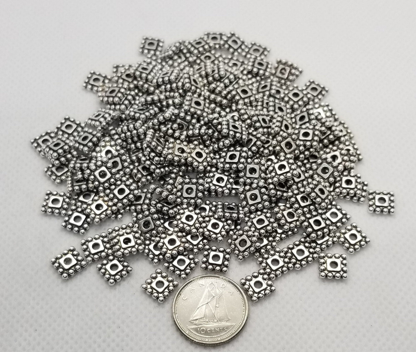 20 pcs Square Silver Spacer Beads, Tibetan Style Alloy, Cadmium, Nickel, Lead Free, Square, Antique Silver, 7x7x2mm, Hole 2mm