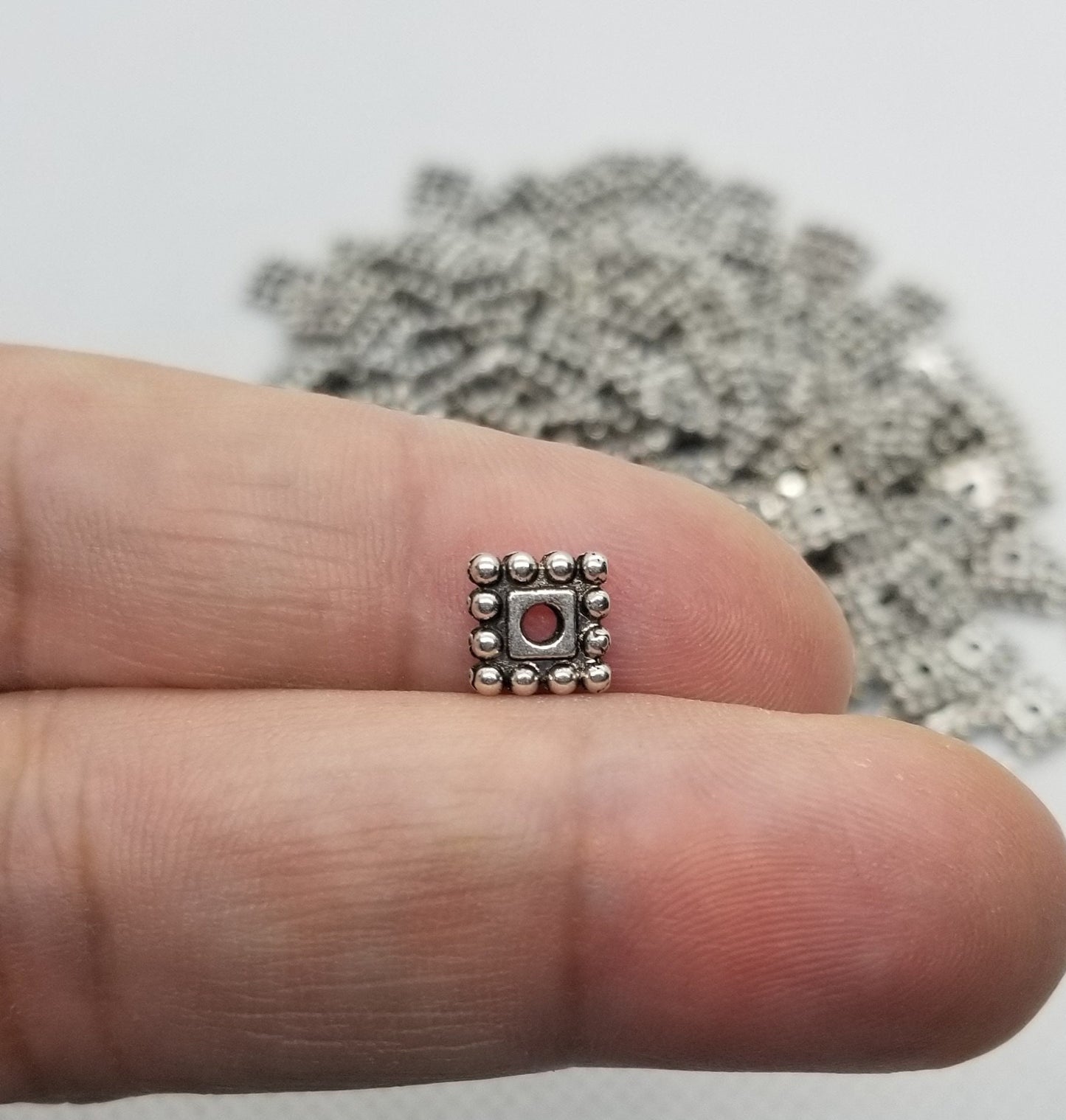 20 pcs Square Silver Spacer Beads, Tibetan Style Alloy, Cadmium, Nickel, Lead Free, Square, Antique Silver, 7x7x2mm, Hole 2mm