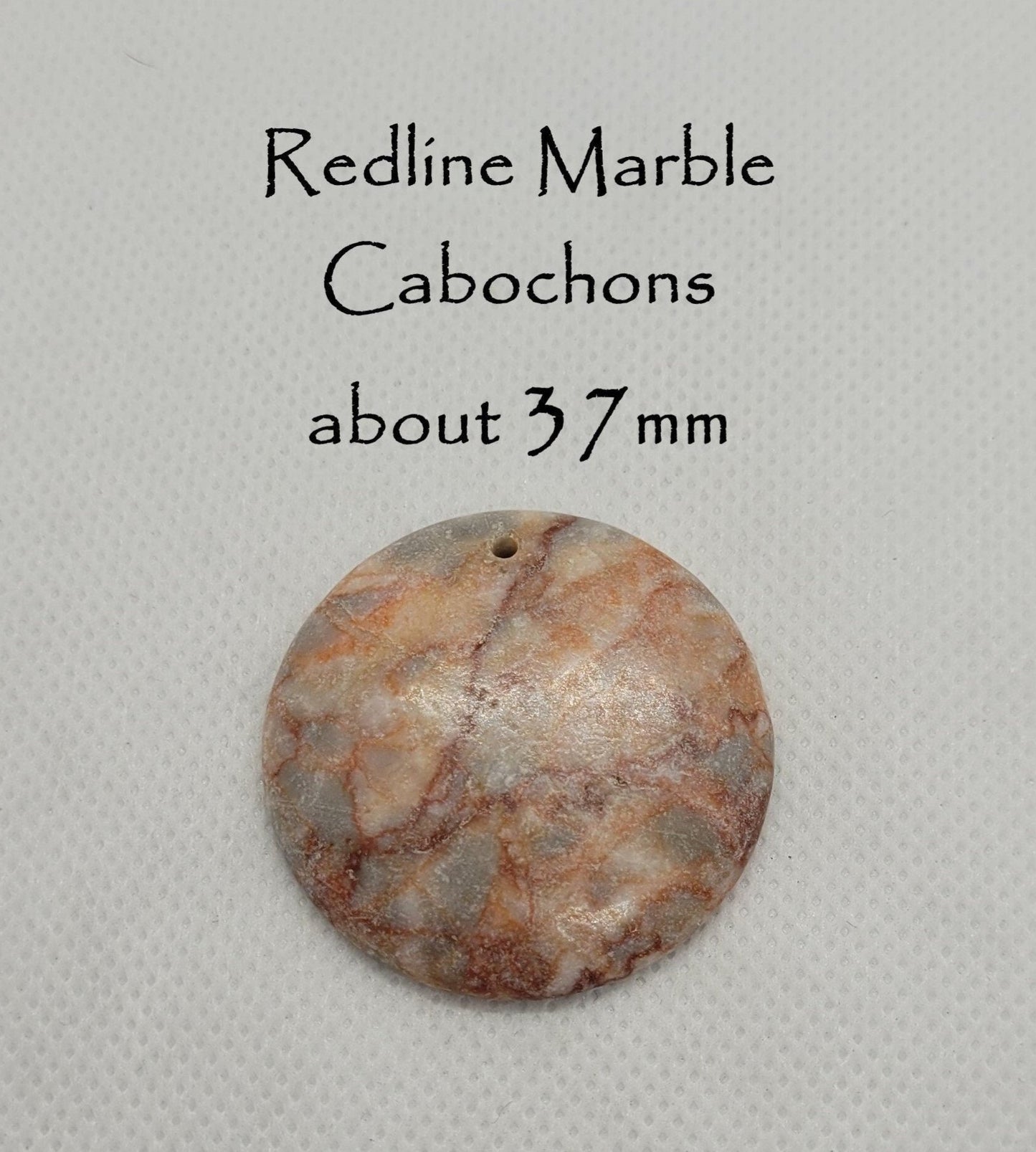 2 pcs Unique Redline Marble Cabochon, Natural, Round, about 37-38mm diameter, 7mm wide at middle, 4mm wide edge, Hole 1mm