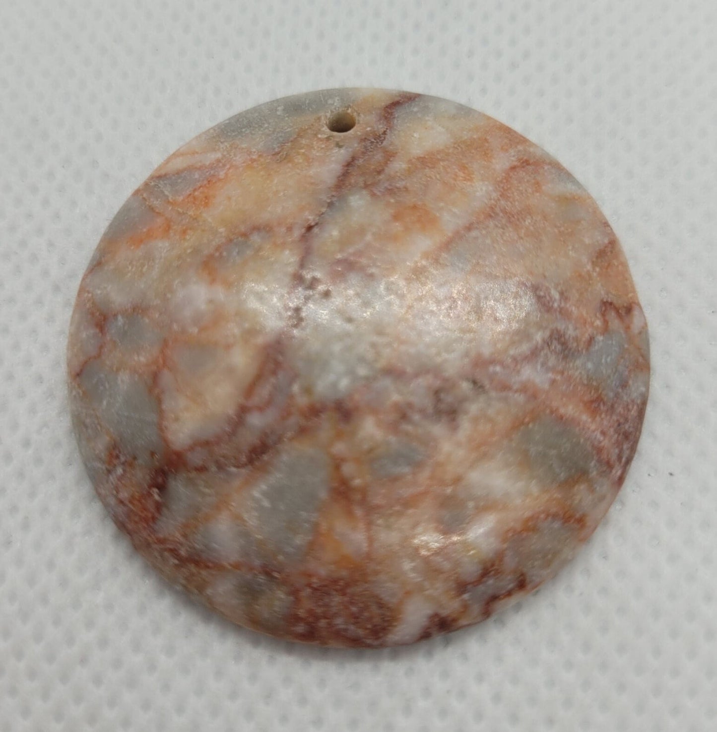 2 pcs Unique Redline Marble Cabochon, Natural, Round, about 37-38mm diameter, 7mm wide at middle, 4mm wide edge, Hole 1mm