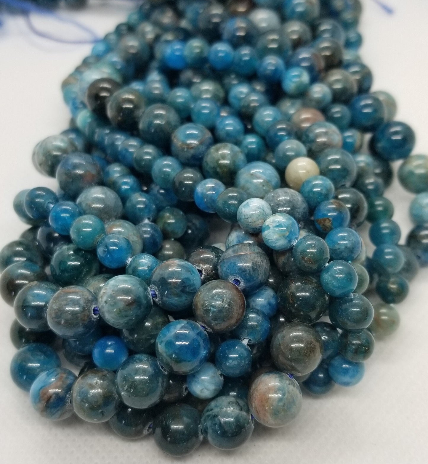 Natural Blue Apatite Beads, Round, Polished, Grade AB, 1 strand, 6 or 8mm, Hole 1mm, Full 15" Strand, see description for bead count