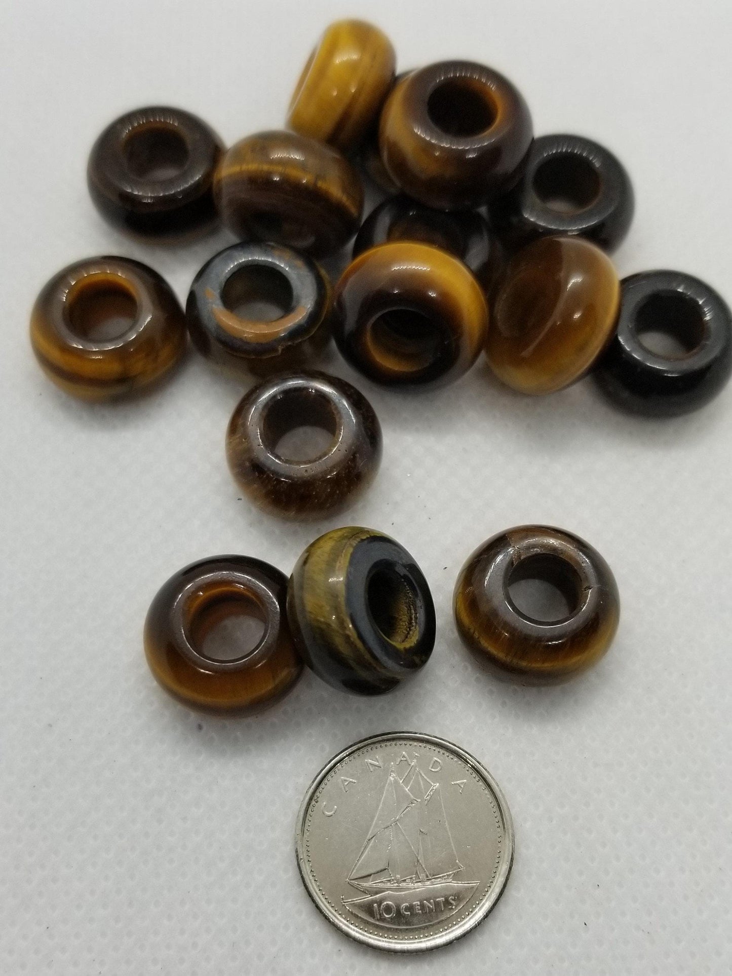 Genuine Natural Tigers Eye Beads, 4 pieces, Rondelle, 14x8mm with Large 6mm Hole, polished smooth