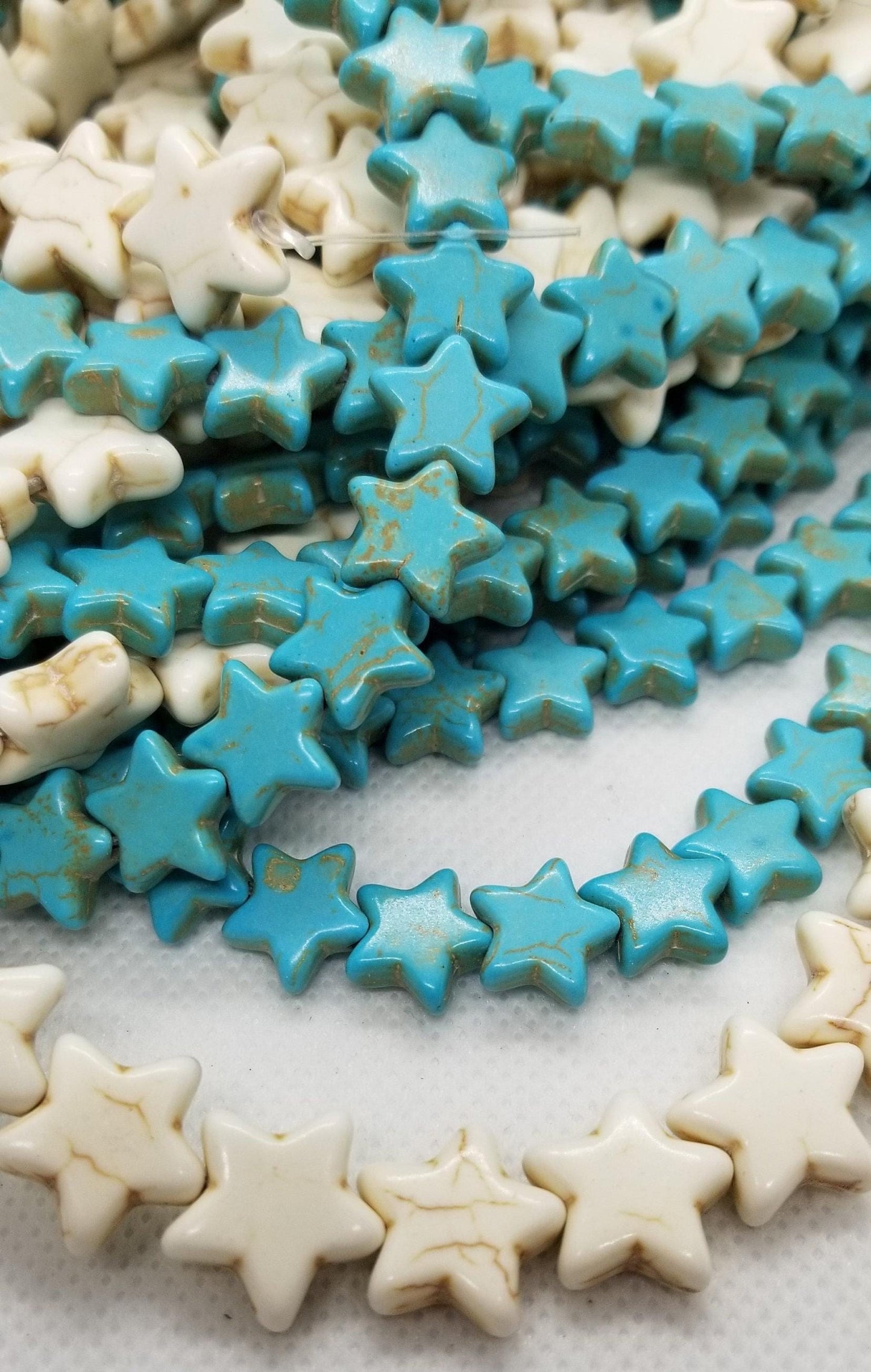 Magnesite Star Beads, Antique White or Turquoise, 1 strand, Synthetic, Size and count in description, Full 15" strand, DIY Jewelry Supplies