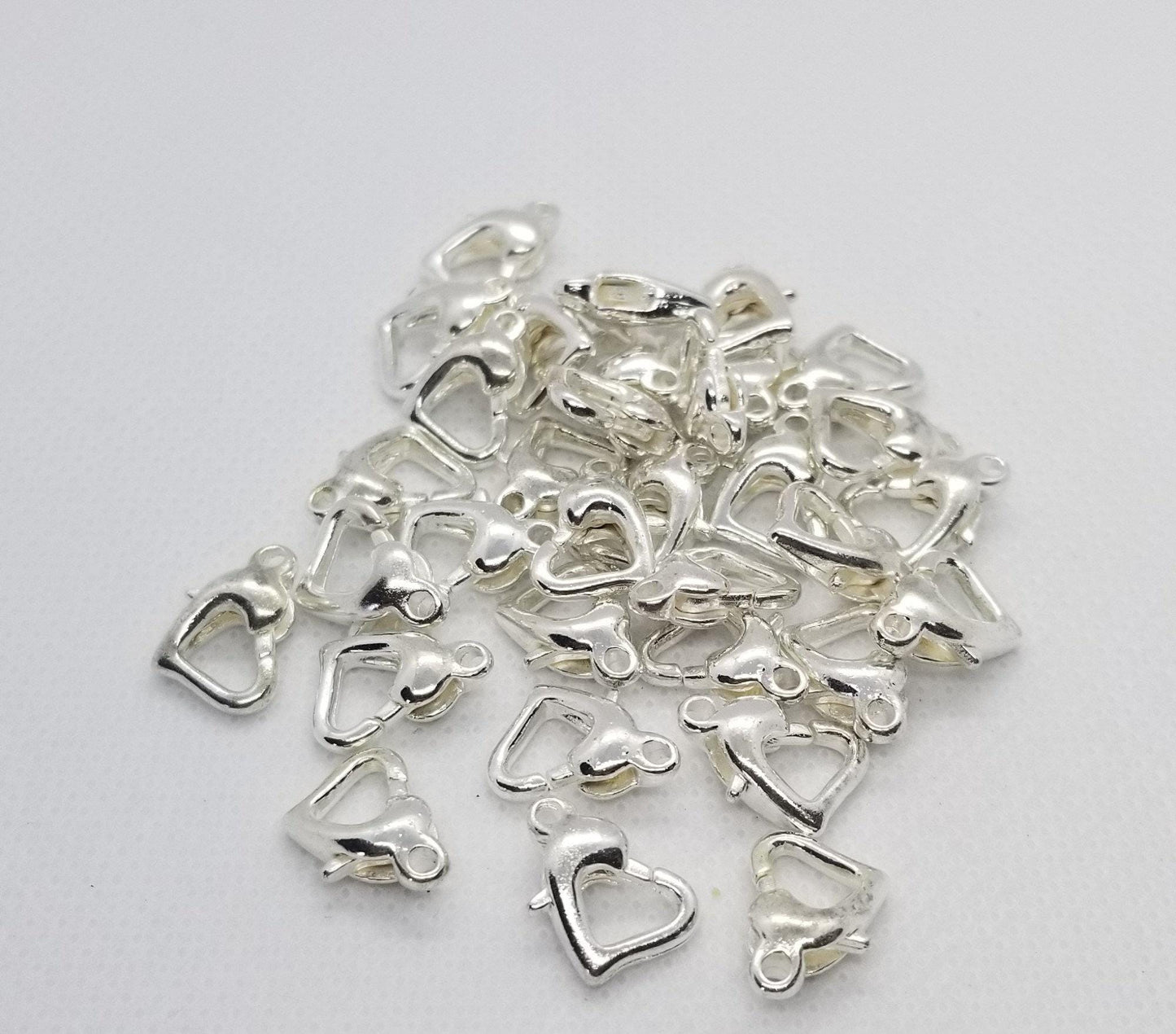 10 pcs Bright Silver Lobster Claw Clasps, Connector, Heart shape, Platinum, Nickel Free, about 9x12x4mm, hole 1.2mm