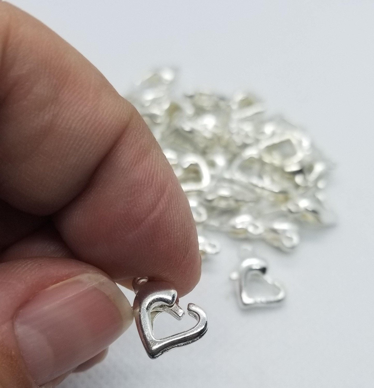 10 pcs Bright Silver Lobster Claw Clasps, Connector, Heart shape, Platinum, Nickel Free, about 9x12x4mm, hole 1.2mm
