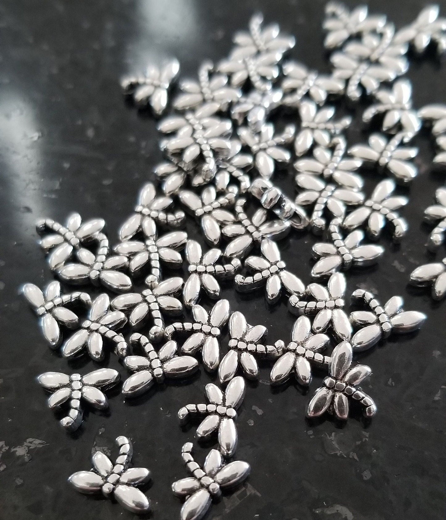 Silver Dragonfly Spacer Beads, Antiqued, 10 pieces, Tibetan Style, Lead Nickel Cadmium Free, Antique Silver, 8x6mm, Hole 1mm