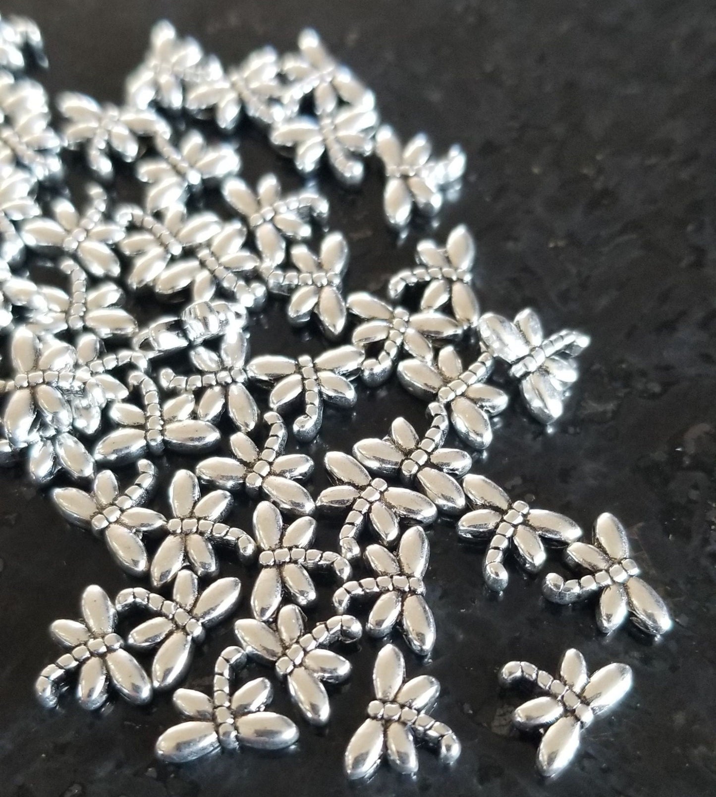 Silver Dragonfly Spacer Beads, Antiqued, 10 pieces, Tibetan Style, Lead Nickel Cadmium Free, Antique Silver, 8x6mm, Hole 1mm