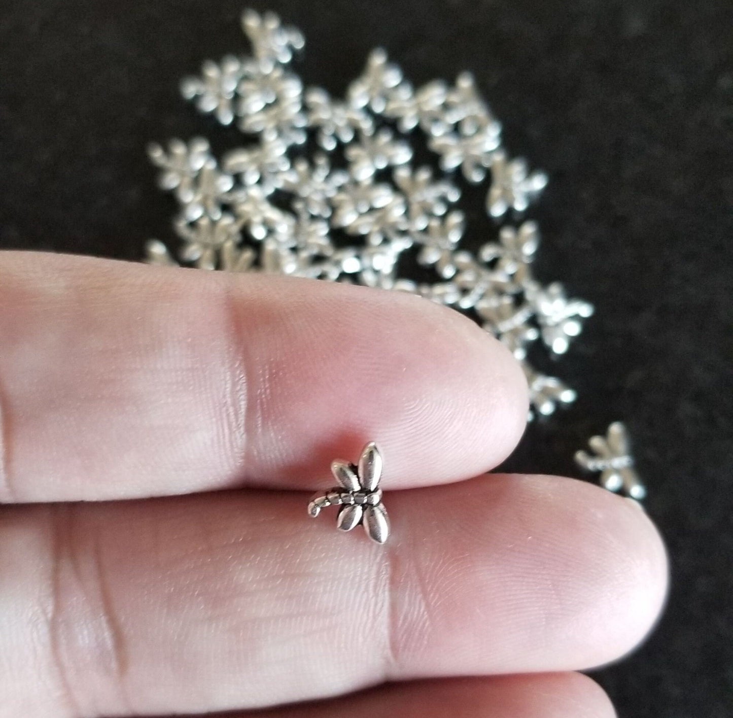 Silver Dragonfly Spacer Beads, Antiqued, 10 pieces, Tibetan Style, Lead Nickel Cadmium Free, Antique Silver, 8x6mm, Hole 1mm