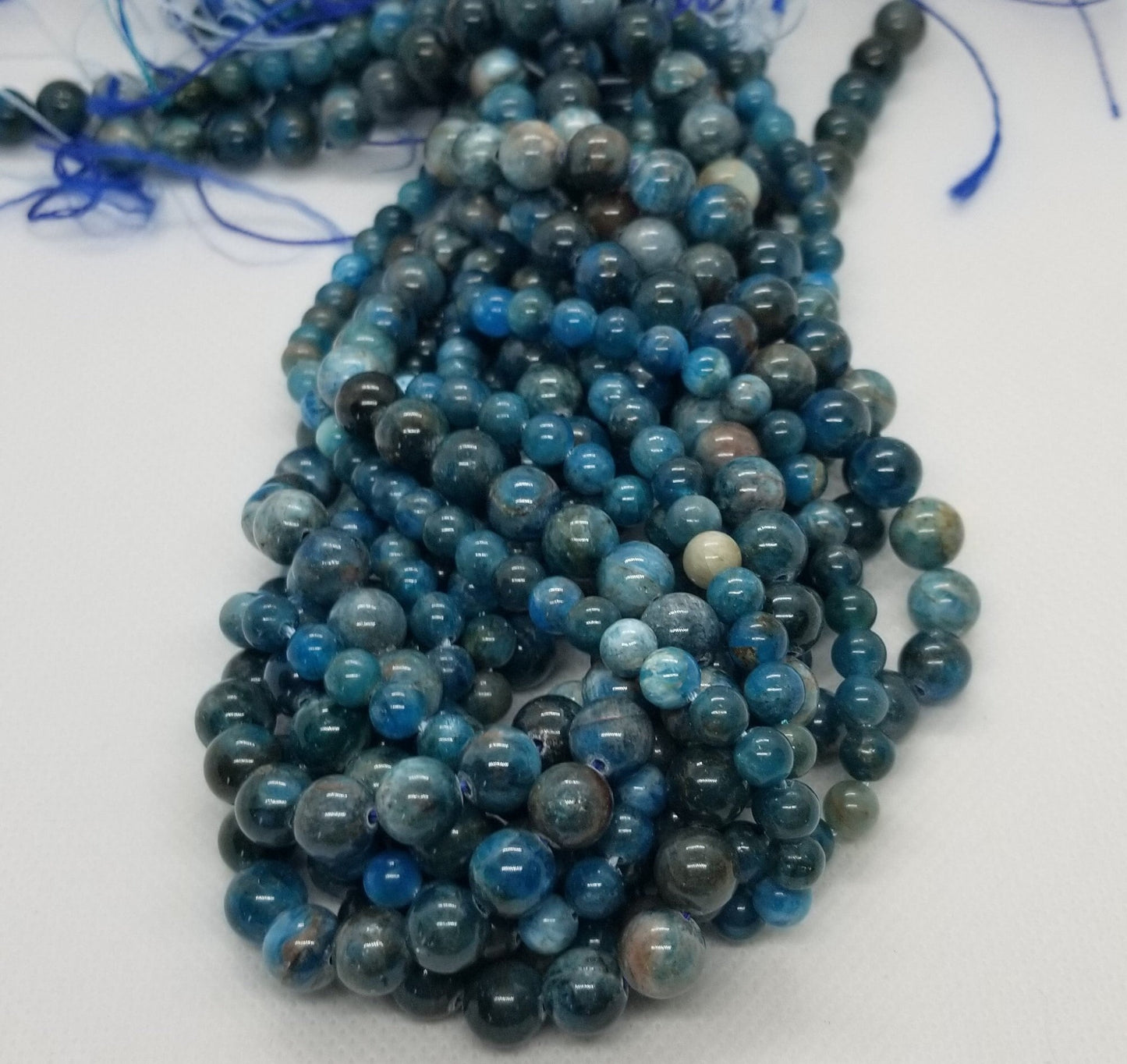 Natural Blue Apatite Beads, Round, Polished, Grade AB, 1 strand, 6 or 8mm, Hole 1mm, Full 15" Strand, see description for bead count