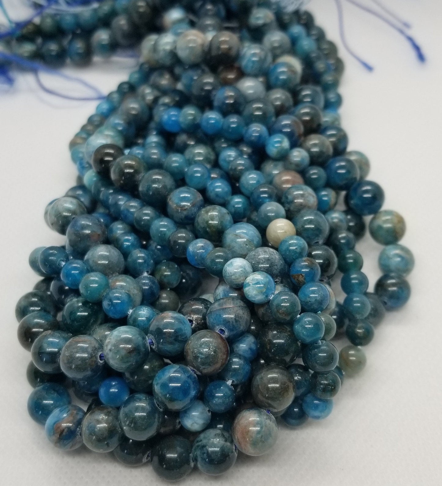 Natural Blue Apatite Beads, Round, Polished, Grade AB, 1 strand, 6 or 8mm, Hole 1mm, Full 15" Strand, see description for bead count