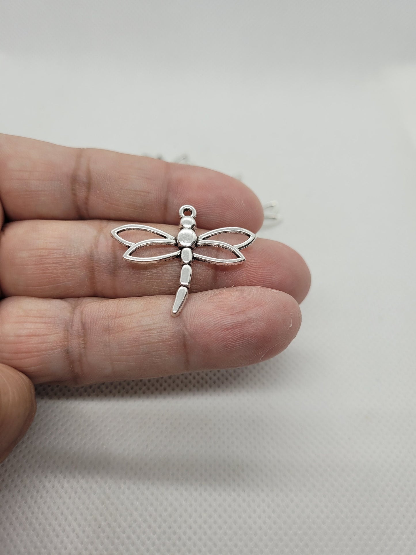 Silver Dragonfly Pendants, 10 pieces, Cadmium Free & Lead Free, 26x32x2.5mm, Hole 1.5mm, Boho charm Jewelry Making Supplies