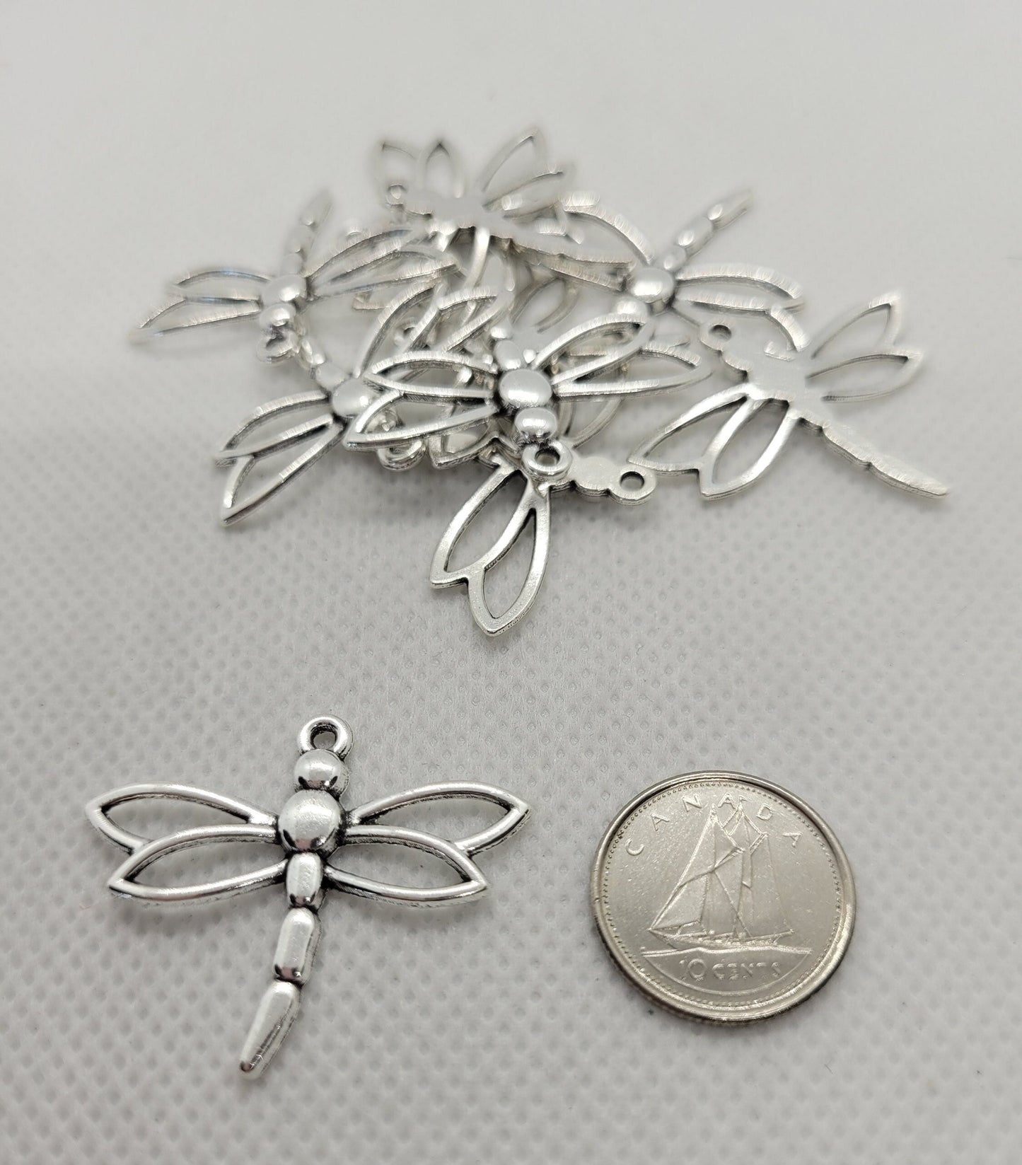 Silver Dragonfly Pendants, 10 pieces, Cadmium Free & Lead Free, 26x32x2.5mm, Hole 1.5mm, Boho charm Jewelry Making Supplies