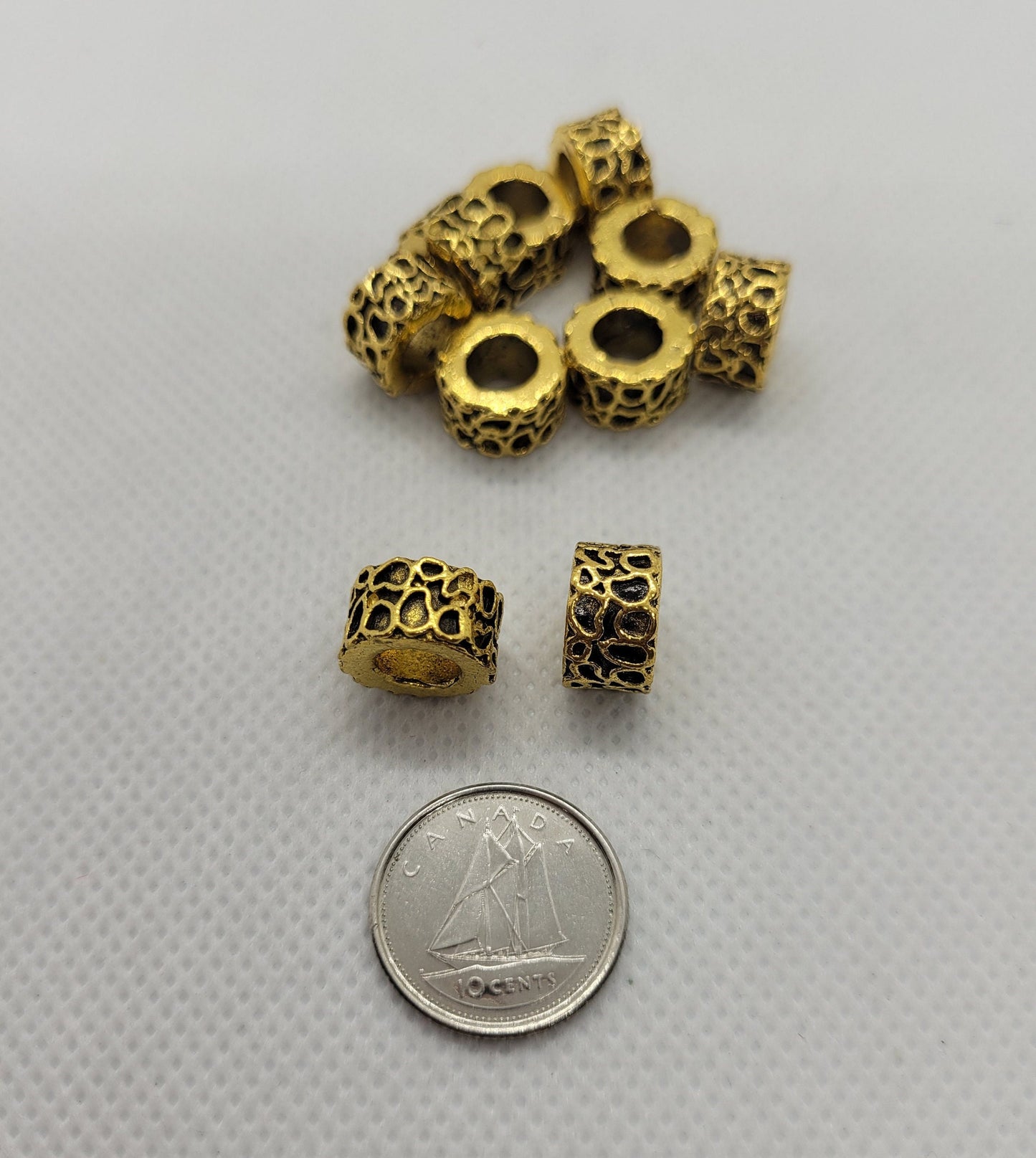 5 pcs Chunky Gold Column Spacer Beads, Large Hole Flat Round Beads, Cadmium Free & Lead Free, 11x6.5mm, Large Hole: 6mm