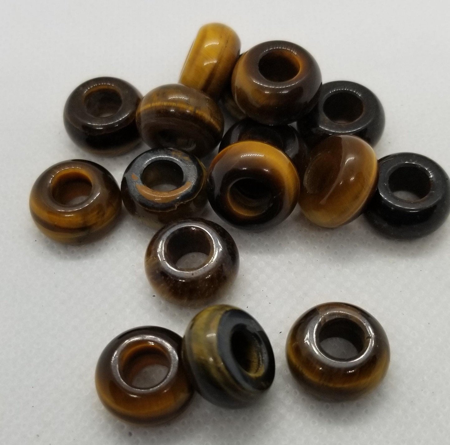 Genuine Natural Tigers Eye Beads, 4 pieces, Rondelle, 14x8mm with Large 6mm Hole, polished smooth