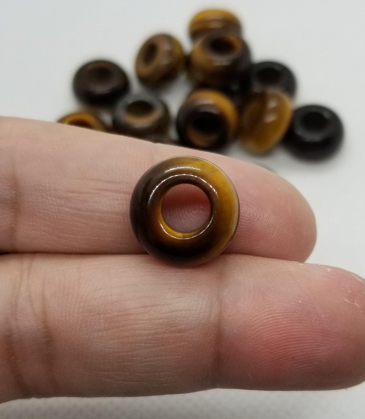 Genuine Natural Tigers Eye Beads, 4 pieces, Rondelle, 14x8mm with Large 6mm Hole, polished smooth