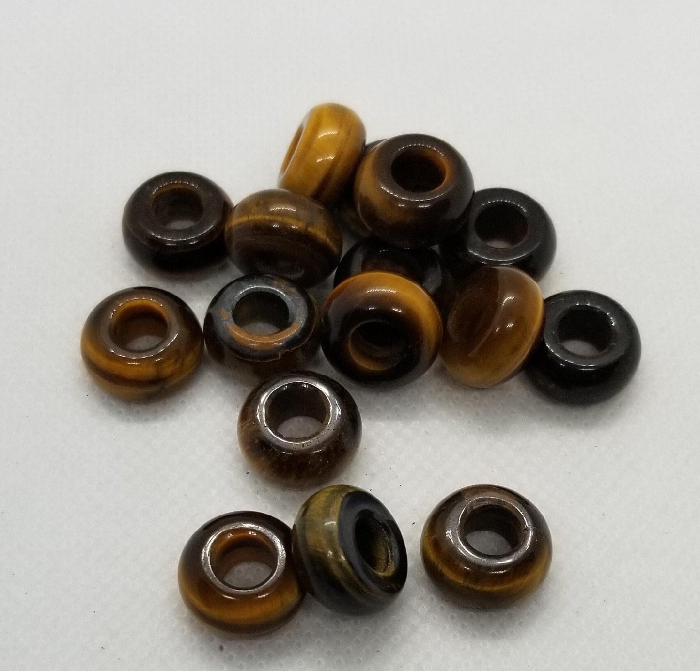 Genuine Natural Tigers Eye Beads, 4 pieces, Rondelle, 14x8mm with Large 6mm Hole, polished smooth