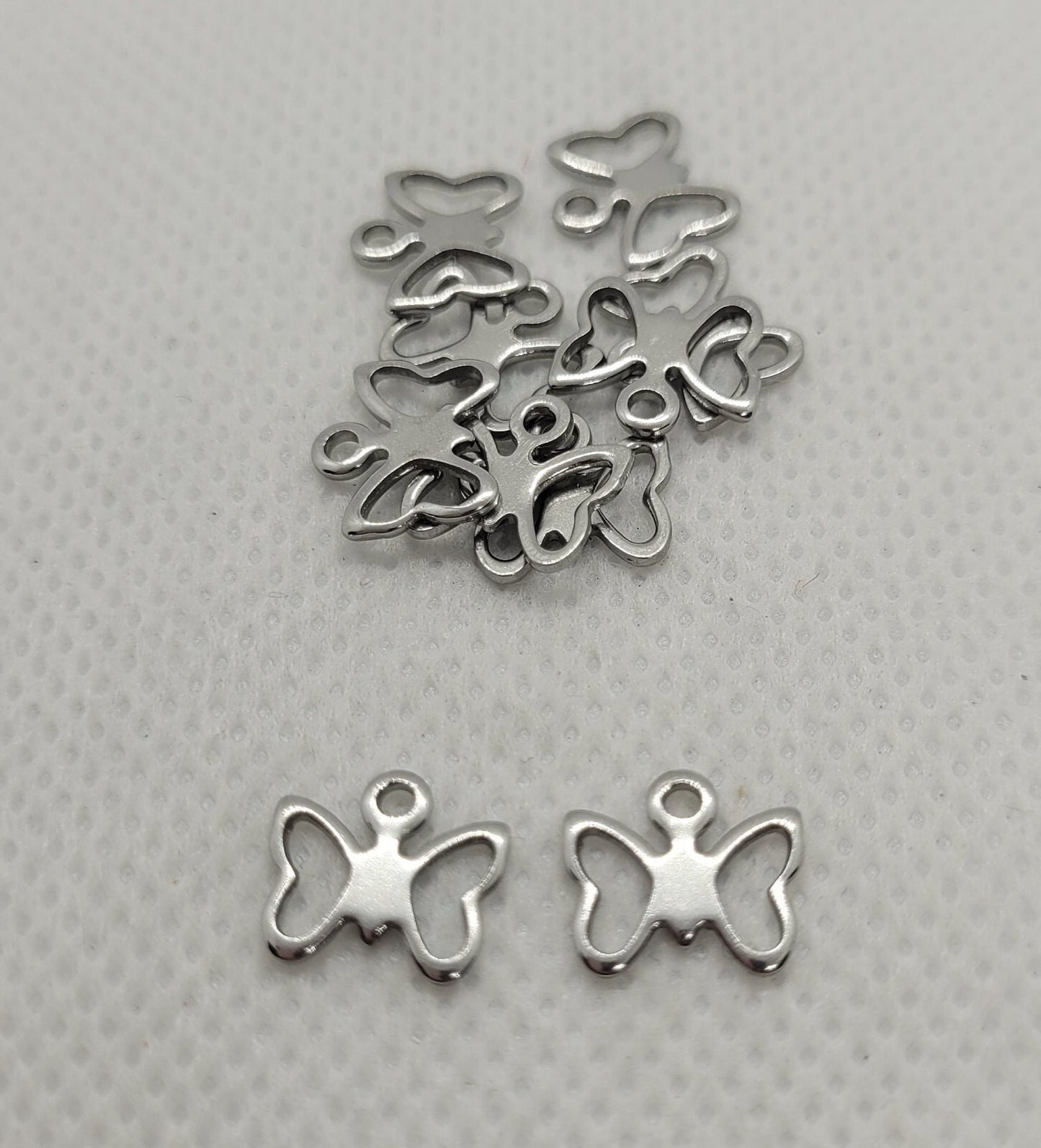 Small Stainless Butterfly Charms, 10 pieces, Silver, 9x10x1mm, Hole ~1.3mm, Silver Jewelry Making Supplies