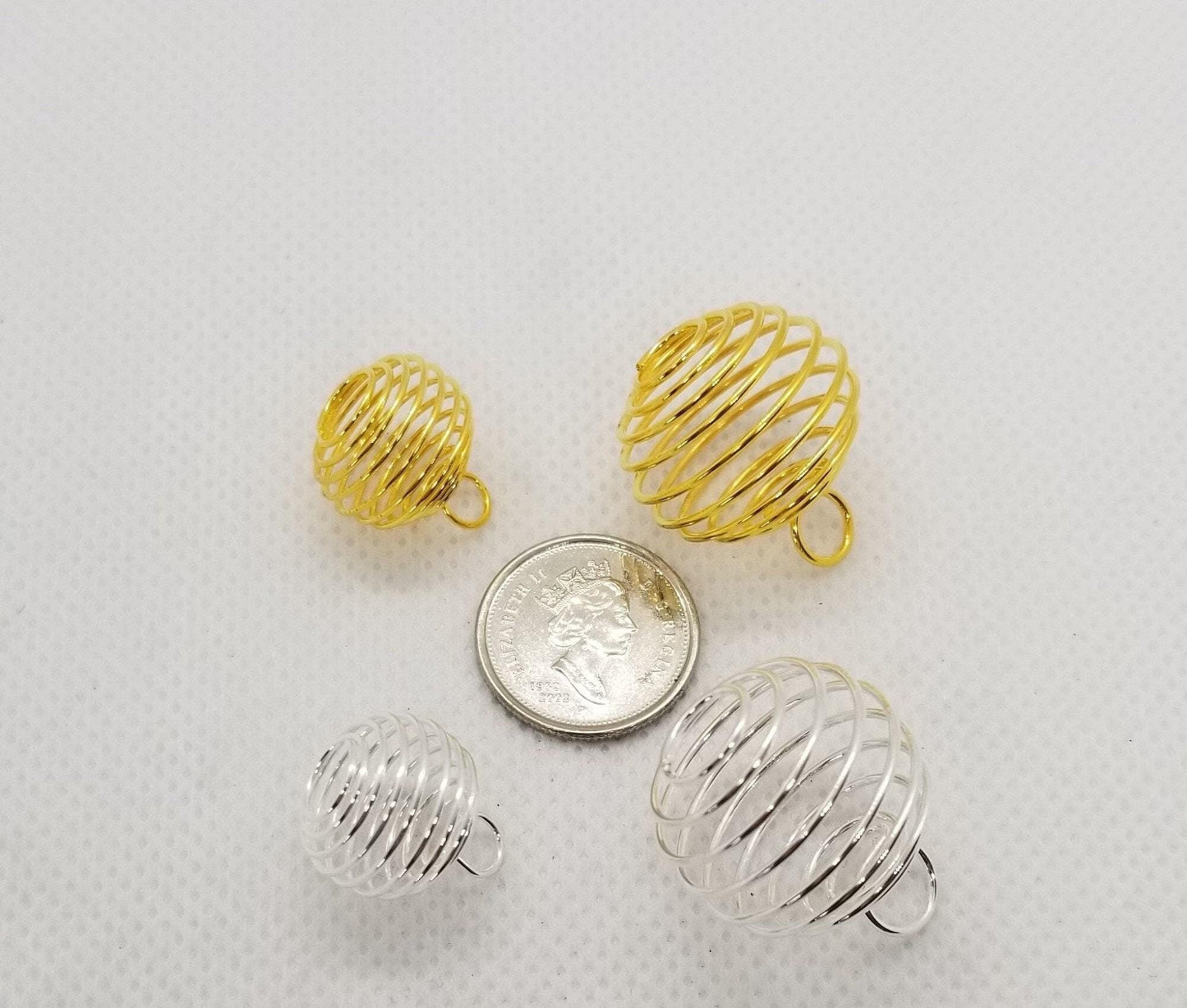 Spiral Bead Cage Pendant, Pearl Cage, Crystal Cage, 10 pcs, Silver or Gold, SM 15x14mm w 5mm hole or LG 25x20mm w 6mm hole