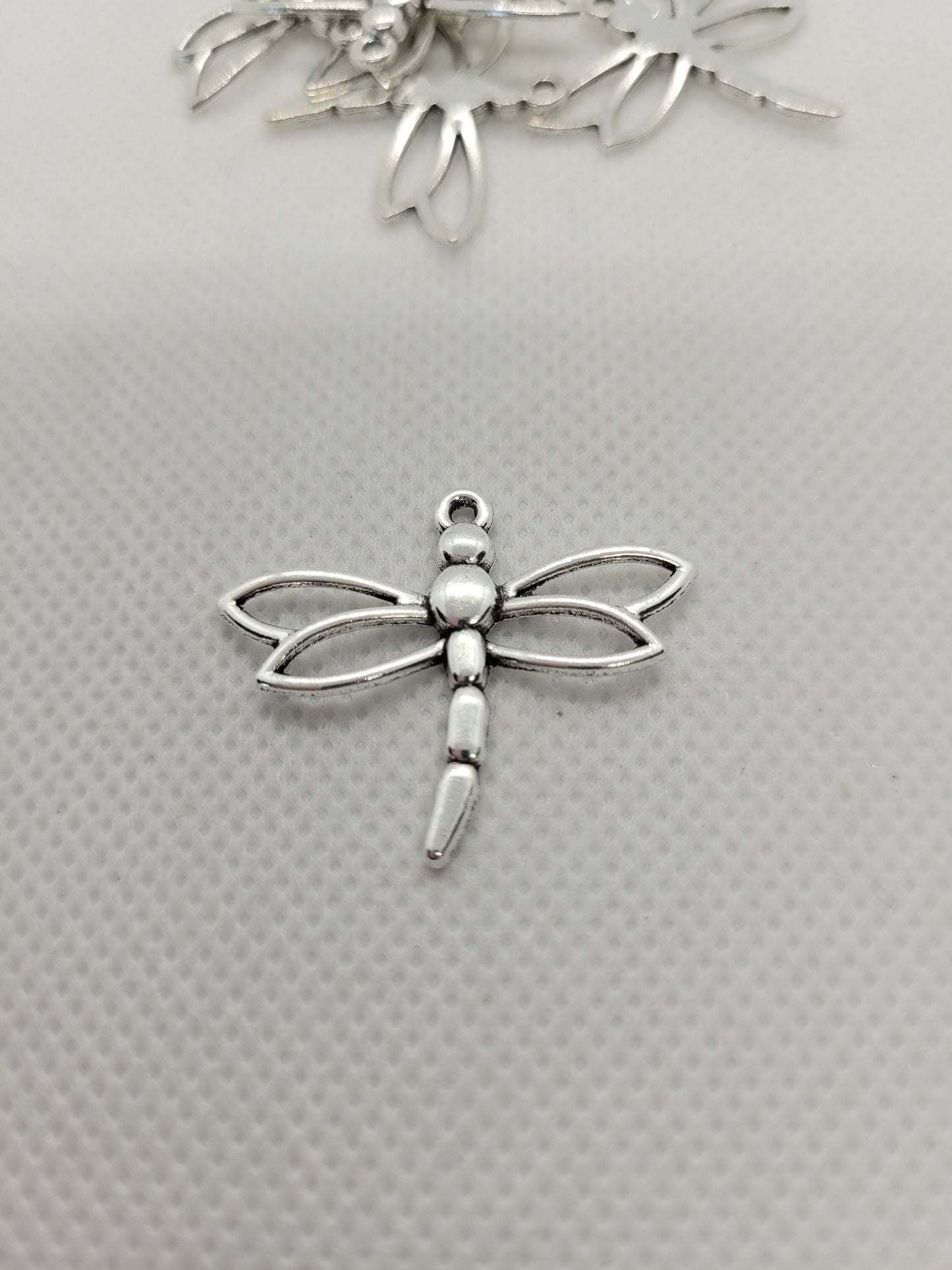Silver Dragonfly Pendants, 10 pieces, Cadmium Free & Lead Free, 26x32x2.5mm, Hole 1.5mm, Boho charm Jewelry Making Supplies