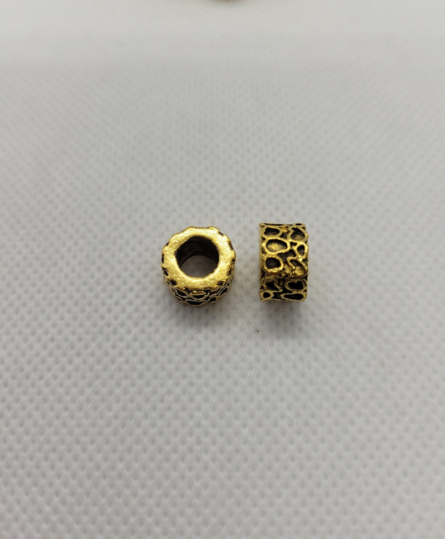 5 pcs Chunky Gold Column Spacer Beads, Large Hole Flat Round Beads, Cadmium Free & Lead Free, 11x6.5mm, Large Hole: 6mm