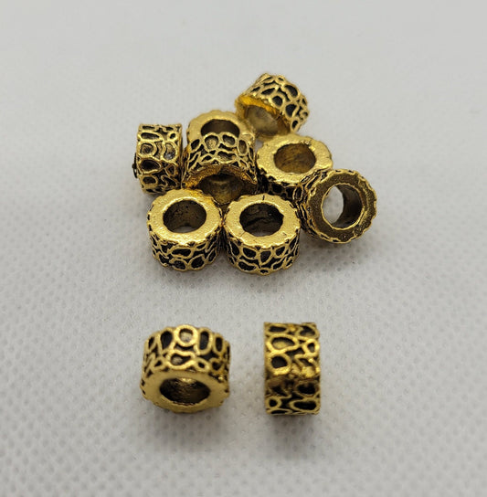 5 pcs Chunky Gold Column Spacer Beads, Large Hole Flat Round Beads, Cadmium Free & Lead Free, 11x6.5mm, Large Hole: 6mm