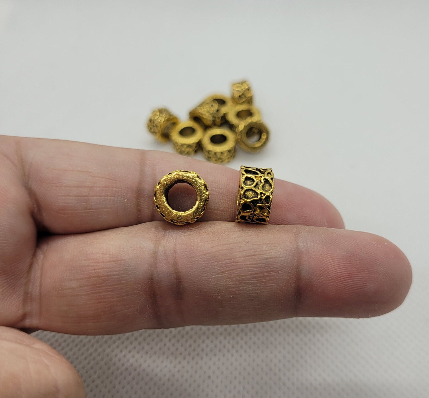 5 pcs Chunky Gold Column Spacer Beads, Large Hole Flat Round Beads, Cadmium Free & Lead Free, 11x6.5mm, Large Hole: 6mm