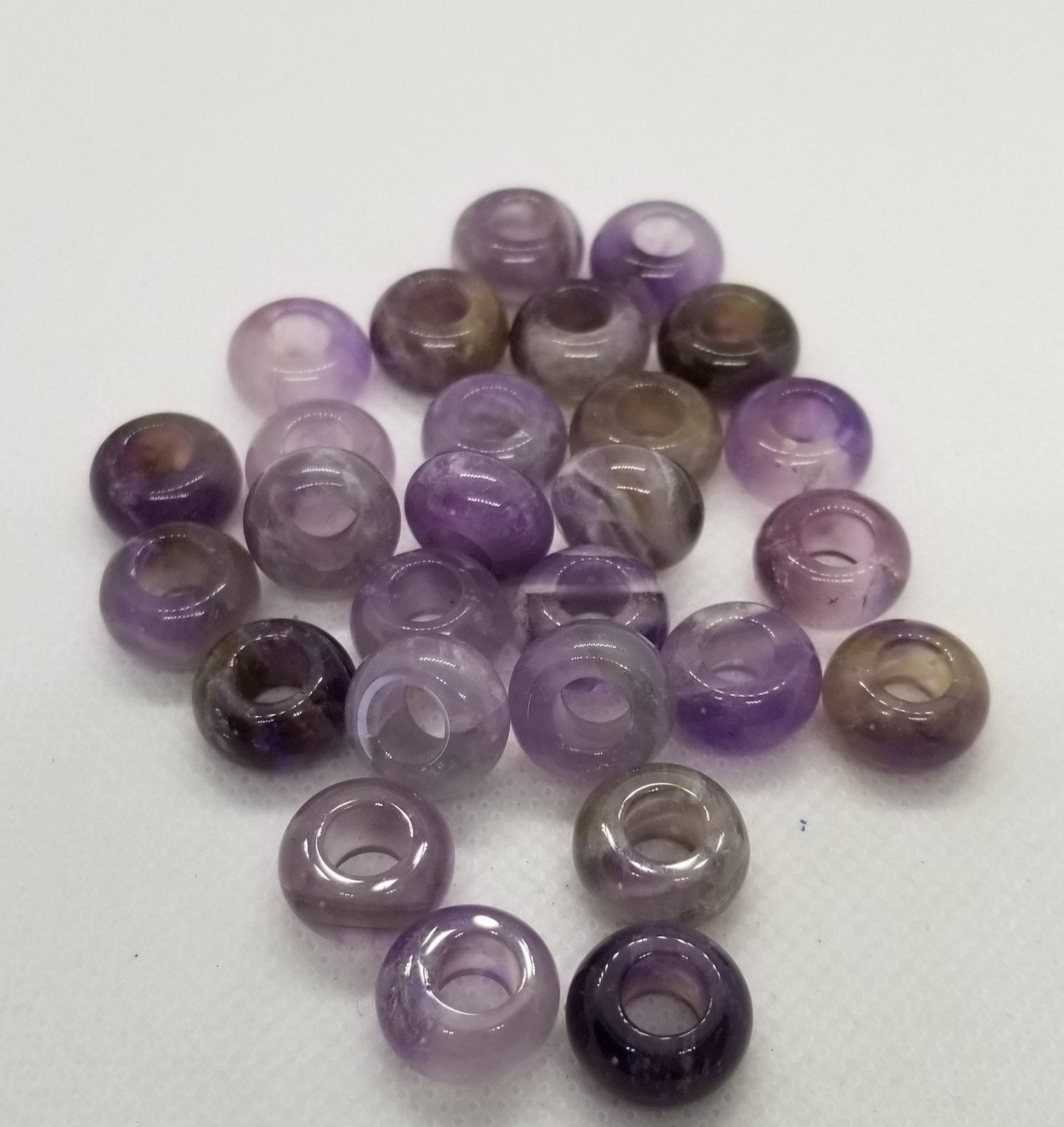 4 pcs Natural Amethyst Beads, large hole bead, rondelle, polished, 14x8mm, hole 6mm, macrame hair beard kumihimo jewelry