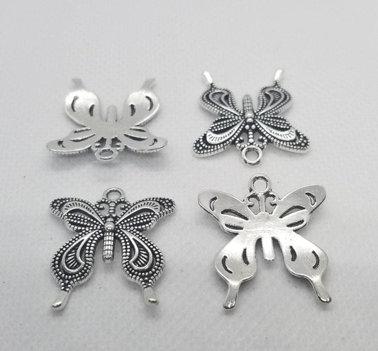 5 pieces Silver Butterfly Pendant, Tibetan Style Alloy, Nickel Free, Lead Free, Antique Silver, 26.5x24x3mm, Hole 2mm