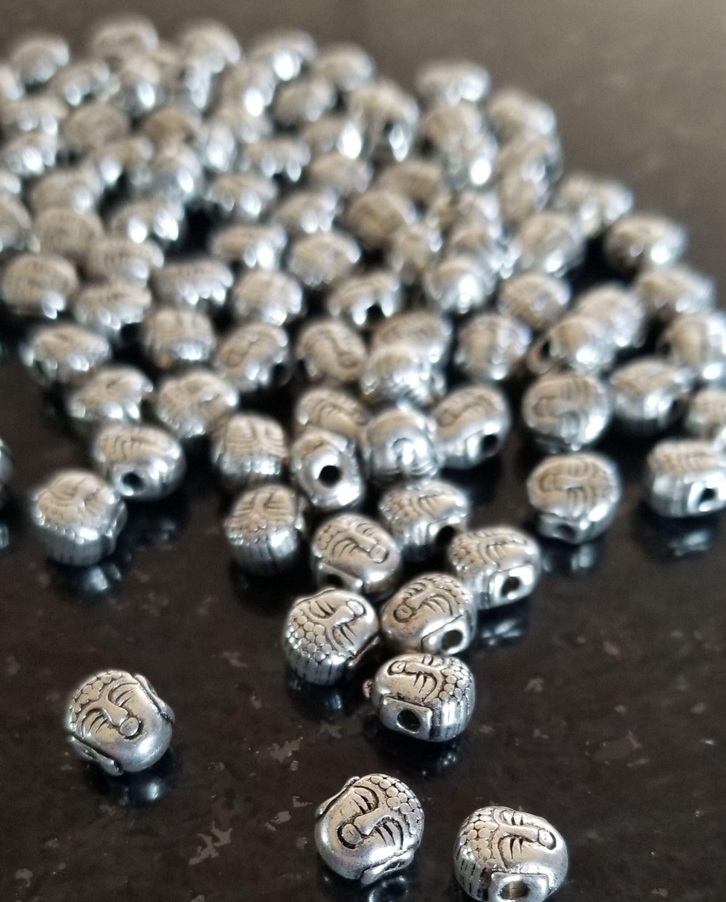 10 pieces Silver Buddha Head Charm, Tibetan Style Alloy, Spacer Beads, Lead Free, 8x7x5.5mm, Hole: 1.5mm