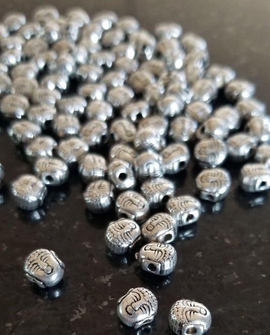10 pieces Silver Buddha Head Charm, Tibetan Style Alloy, Spacer Beads, Lead Free, 8x7x5.5mm, Hole: 1.5mm