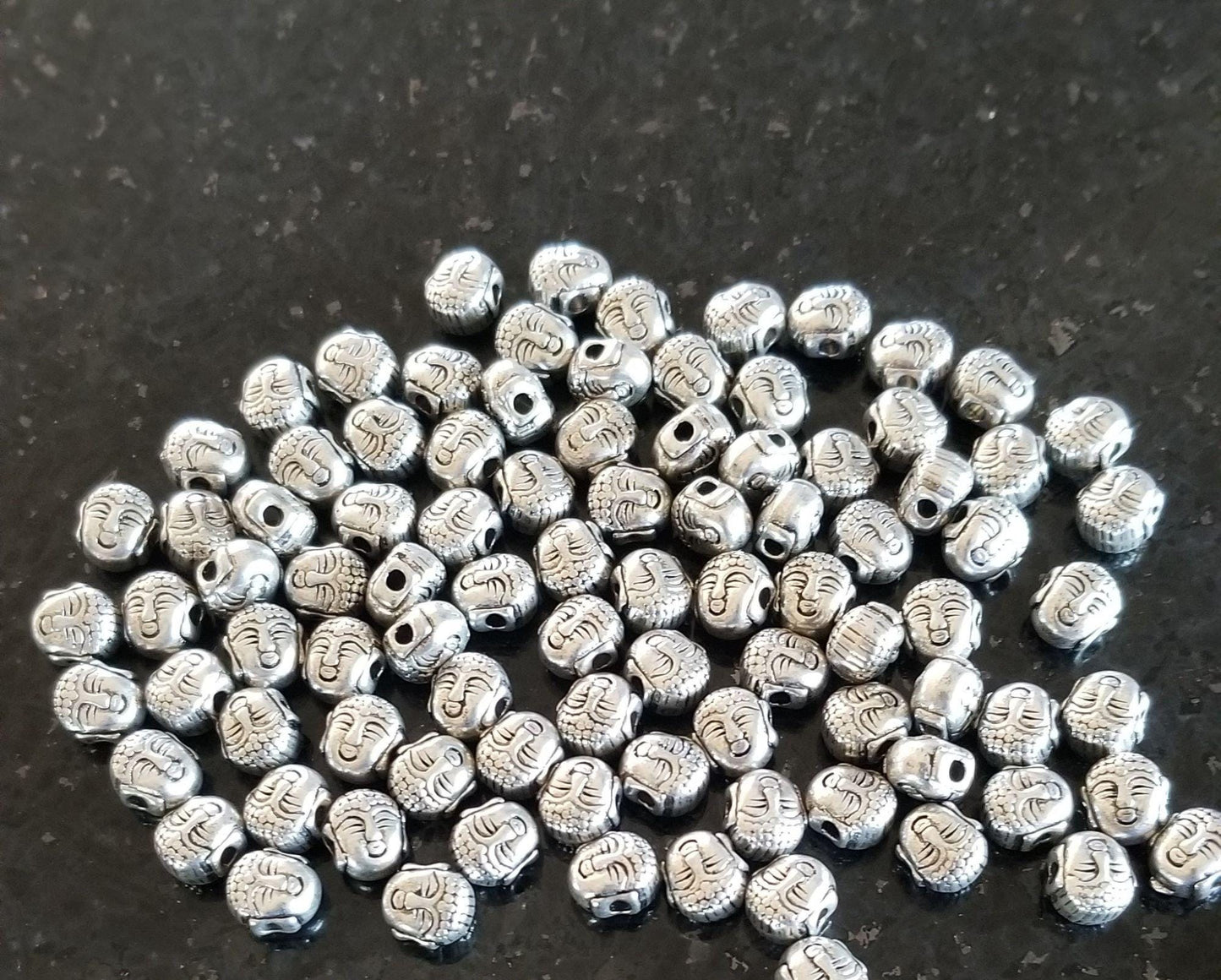 10 pieces Silver Buddha Head Charm, Tibetan Style Alloy, Spacer Beads, Lead Free, 8x7x5.5mm, Hole: 1.5mm