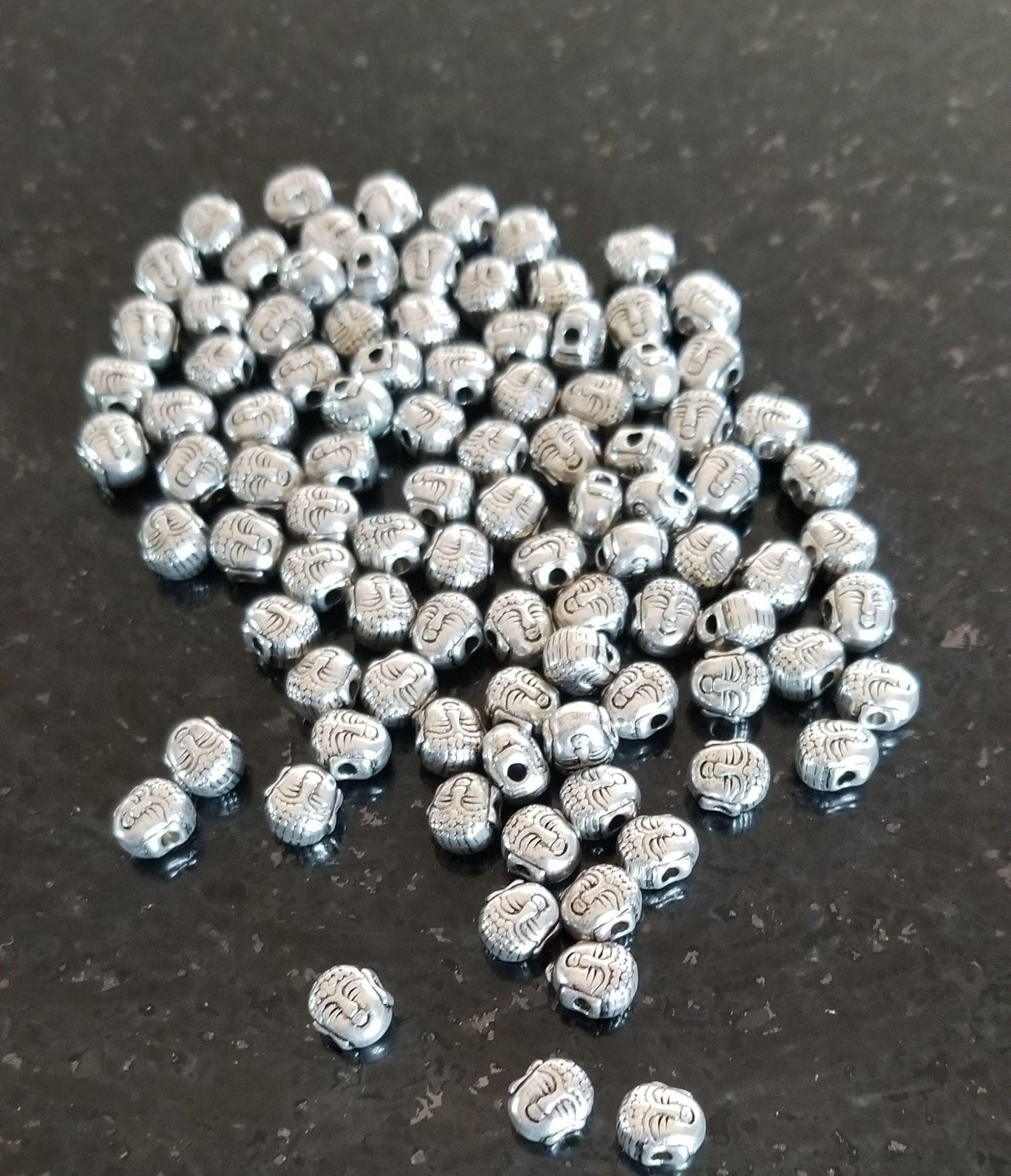 10 pieces Silver Buddha Head Charm, Tibetan Style Alloy, Spacer Beads, Lead Free, 8x7x5.5mm, Hole: 1.5mm