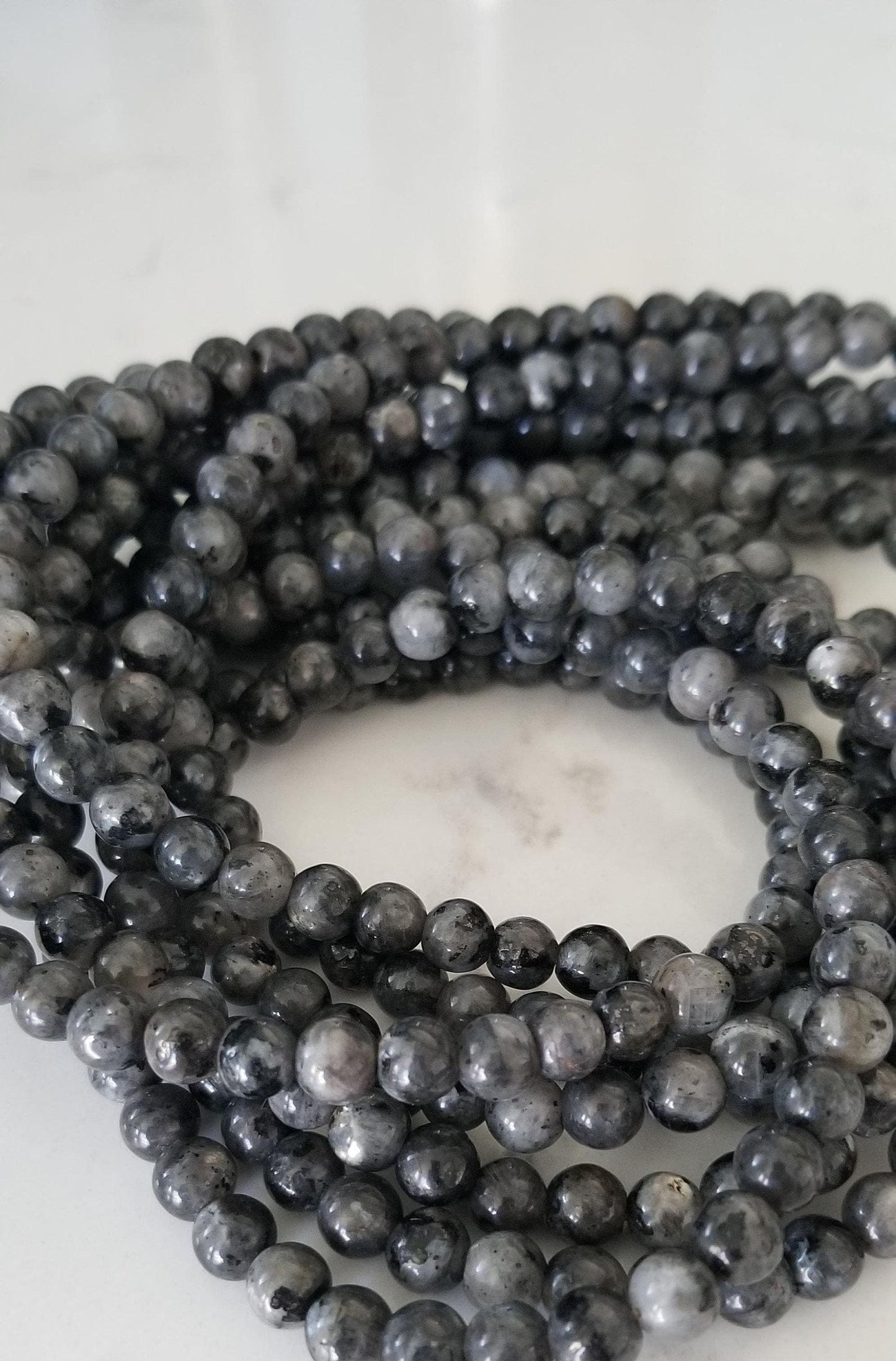 Natural Black Labradorite, 6mm or 8mm, Round, 1 strand, Hole 1mm; bead count in description, Full 15.5" strand