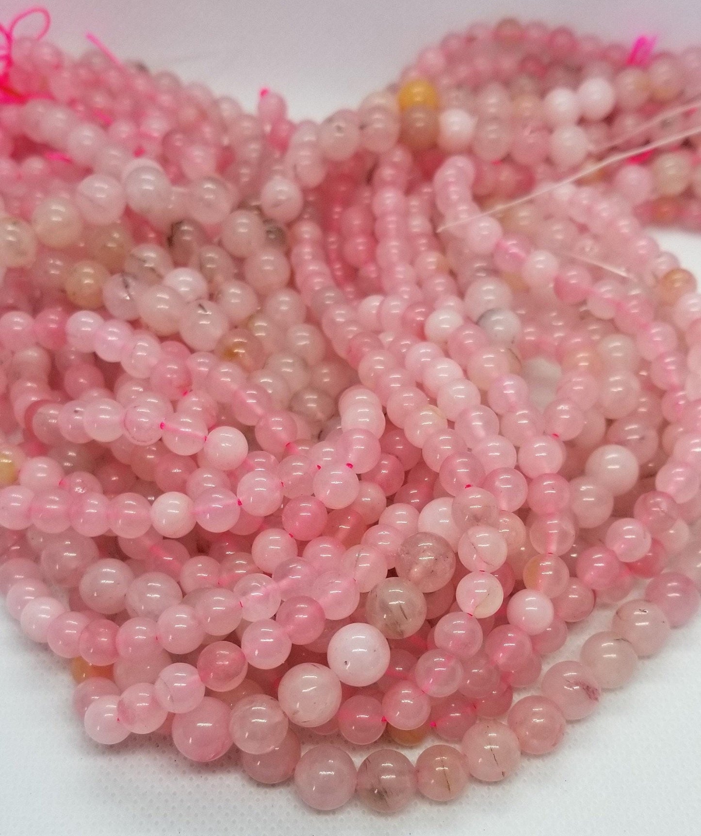 1 strand Natural Rose Quartz Beads, Polished, Round, 6 or 8mm, Hole ~1mm, Full strand, See description for bead count
