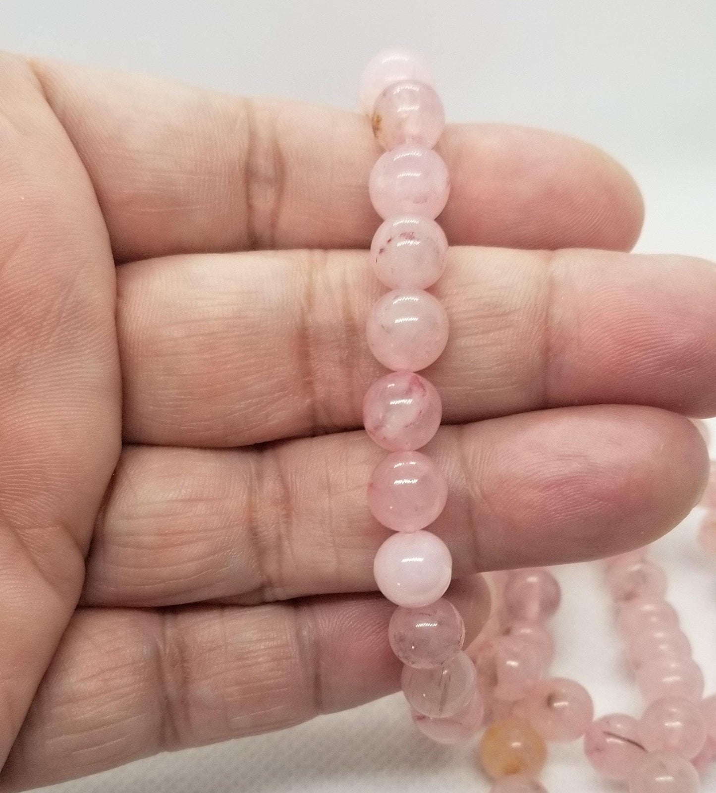 1 strand Natural Rose Quartz Beads, Polished, Round, 6 or 8mm, Hole ~1mm, Full strand, See description for bead count