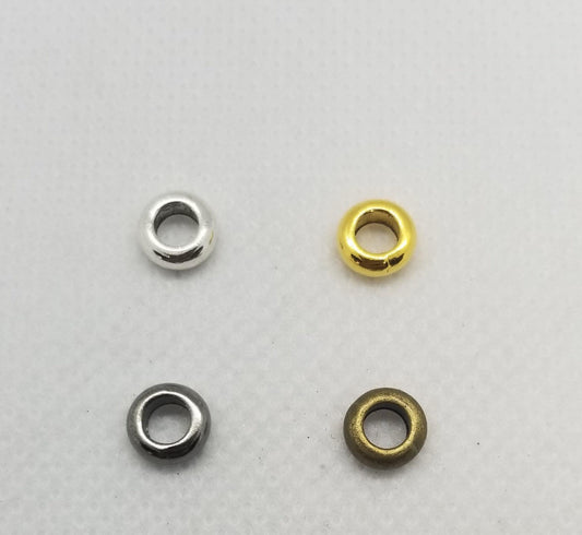 25 pcs Donut Spacer Beads, Rondelle, Lead, Nickel, Cadmium Free, Silver, Gold, Gunmetal or Antique Bronze, 7mm x 3mm, hole 4mm, large hole